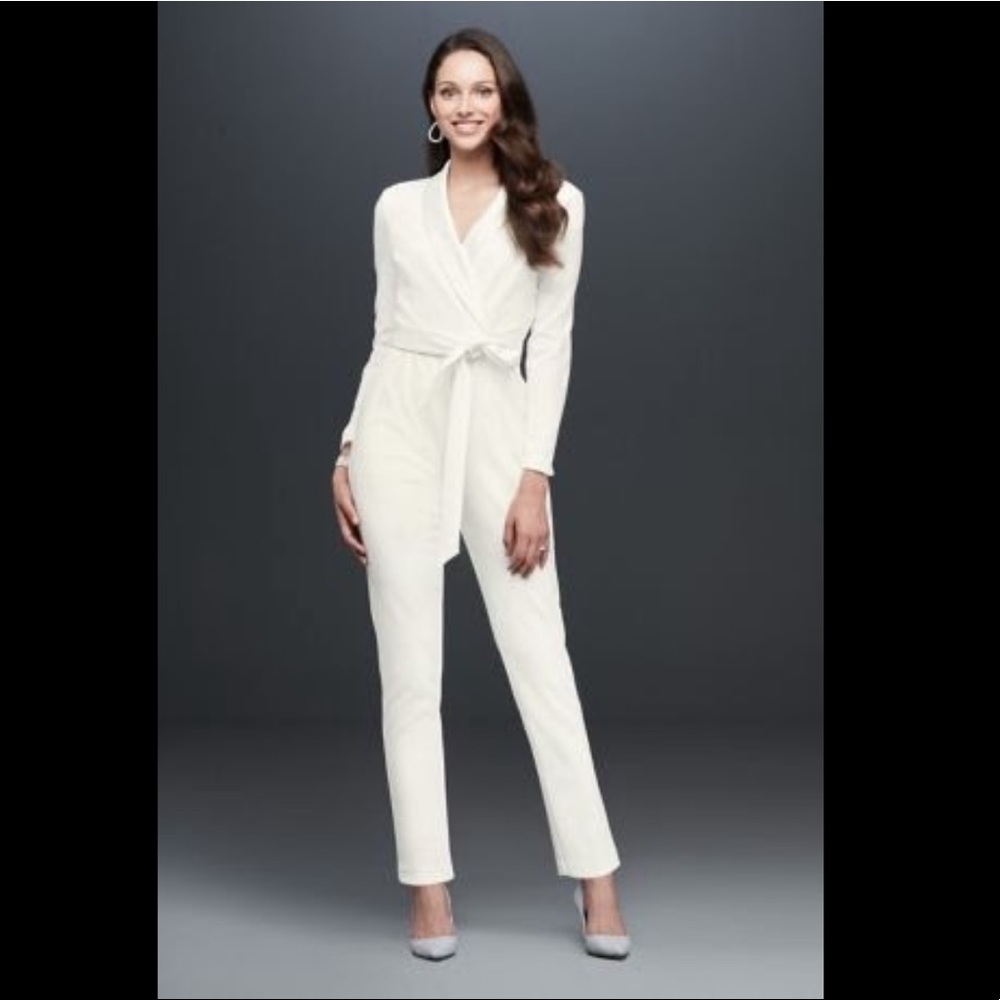 Adrianna Papell Ivory Wrap-Front Jumpsuit with Satin Sash- SIZE 4